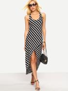 Shein Crisscross Back High-low Black White Striped Dress