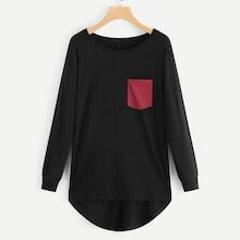 Shein Contrast Pocket Dip Hem Tee