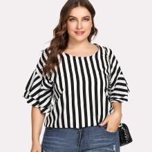 Shein Plus Contrast Stripe Tiered Sleeve Blouse