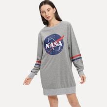 Shein Letter Print Tape Panel Sweatshirt Dress