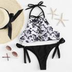 Shein High Neck Lace Up Bikini Set