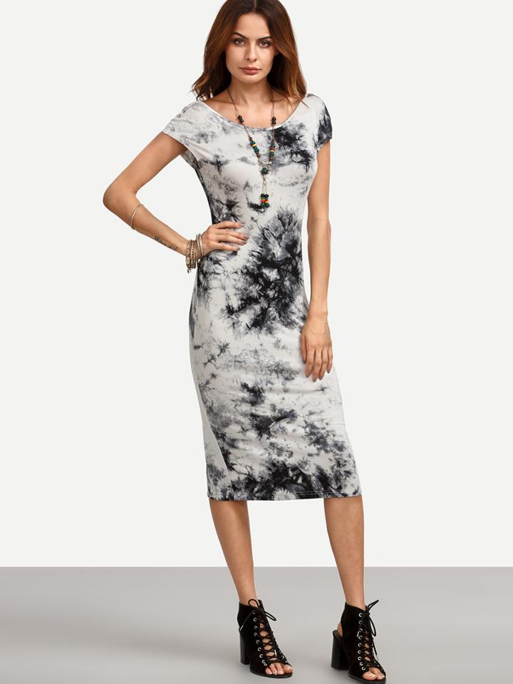 Shein Multicolor Tie-dye V Back Split Sheath Dress