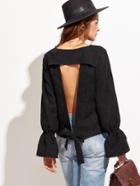 Shein Trumpet Sleeve Tied Open Back Corduroy Blouse