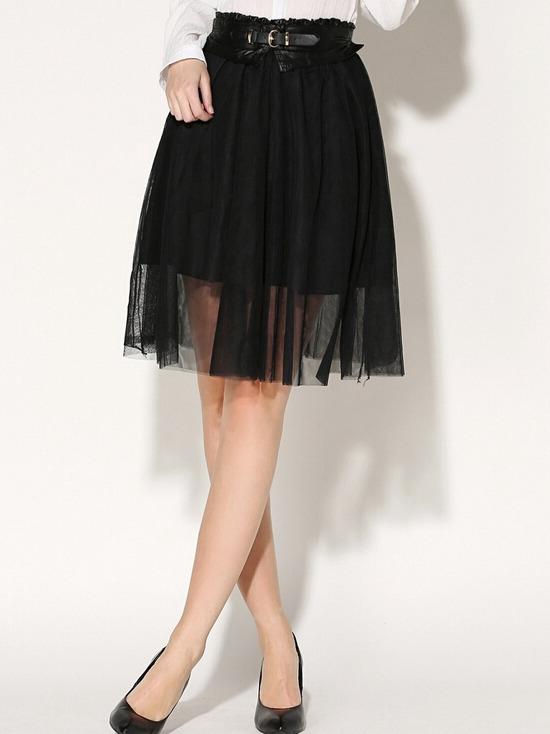 Shein Black Mesh Pleated Skirt