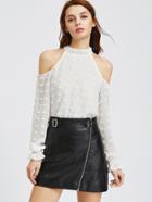 Shein Cold Shoulder Tie Back Frayed Sheer Top