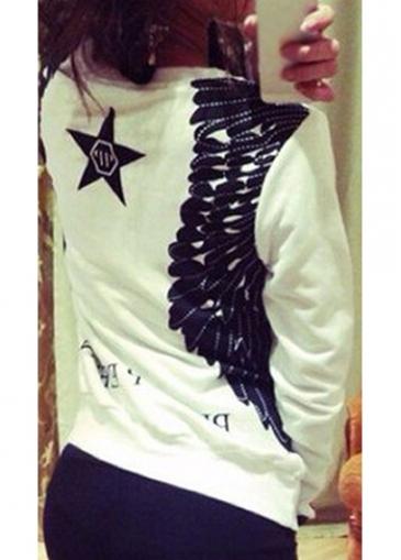 Rosewe White Long Sleeve Round Neck Printed Sweatshirt