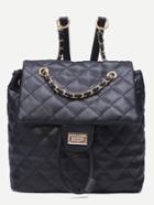 Shein Black Quilted Drawstring Flap Backpack