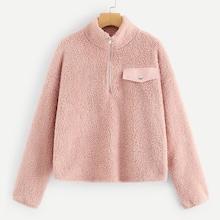 Shein Zip Half Placket Teddy Pullover Jacket