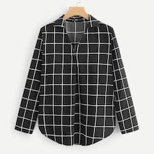 Shein V-placket Grid Top