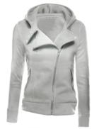 Shein Ligh Grey Zipper Front Hooded Sweatshirt