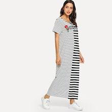 Shein Letter Applique Stripe Contrast Longline Dress