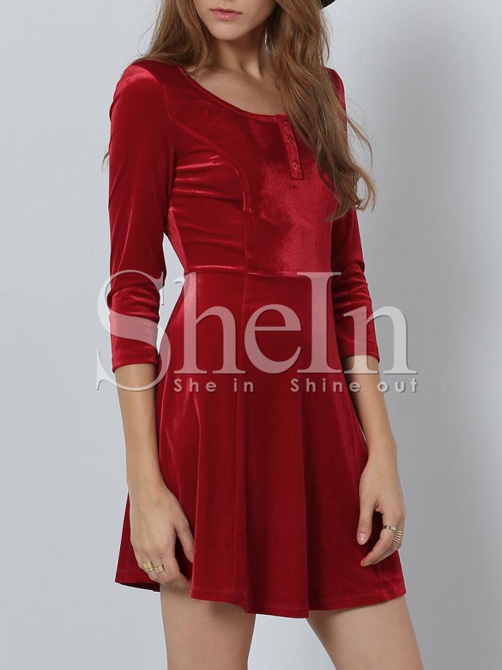 Shein Red Round Neck A Line Dress