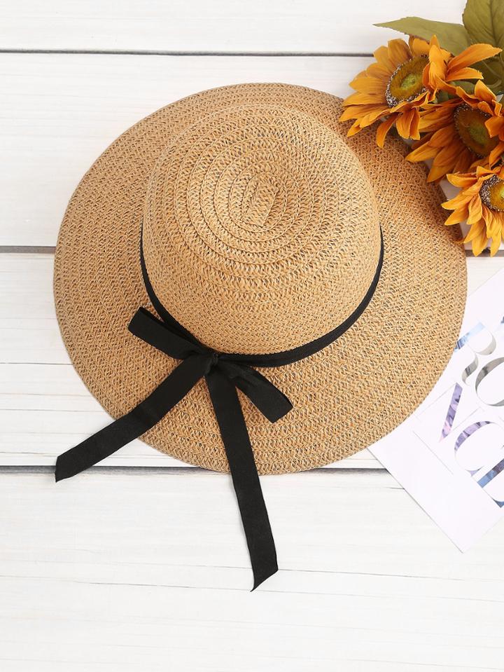 Shein Contrast Bow Tie Straw Hat