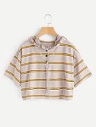 Shein Drop Shoulder Striped Drawstring Hoodie