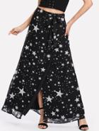 Shein Star Print Surplice Wrap Tie Waist Chiffon Skirt