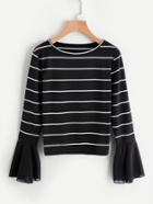 Shein Fluted Sleeve Striped Tee