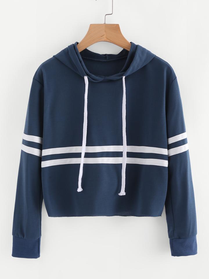 Shein Striped Trim Drawstring Hoodie