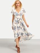 Shein Multicolor Floral Tie V Neck High Low Dress
