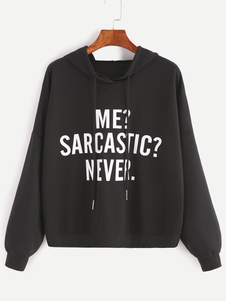 Shein Hooded Drop Shoulder Slogan Print Sweatshirt