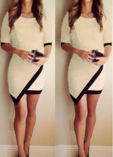 Rosewe Black Edging Apricot Asymmetric Bodycon Dress