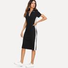 Shein Block Stripe Contrast Zip Front Dress