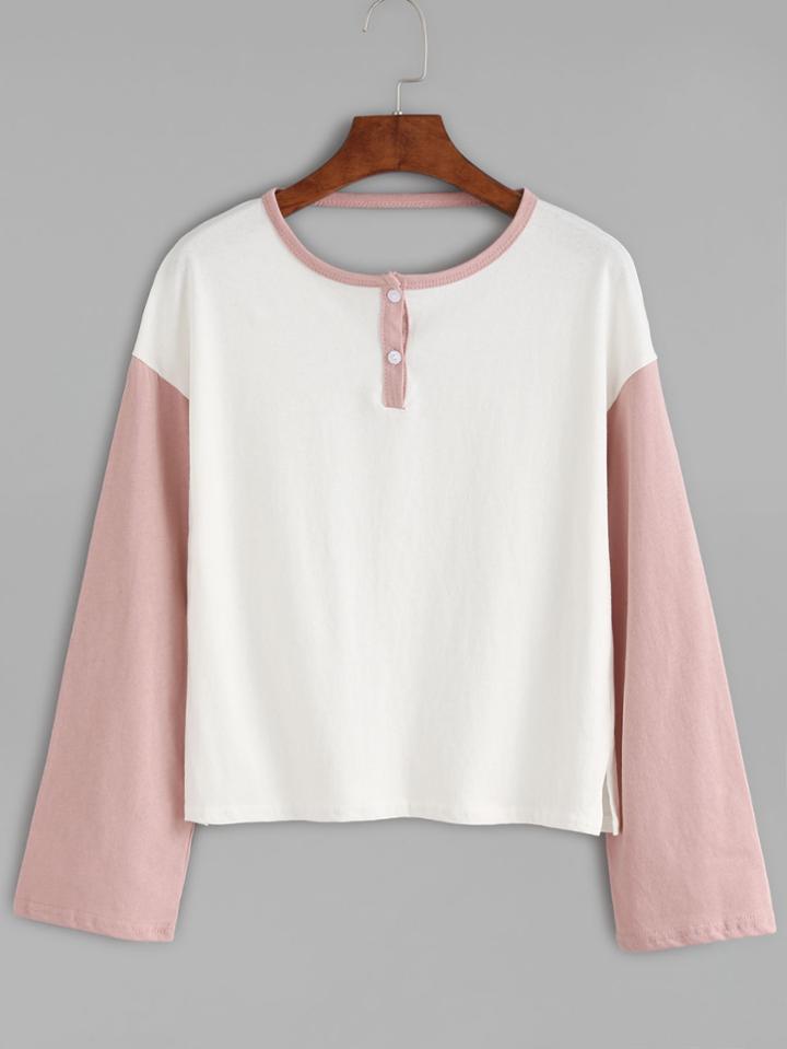 Shein Contrast Sleeve Cut Out Back T-shirt