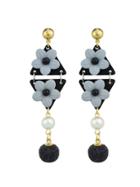 Shein Black Simulated-pearl Colorful Flower Dangle Earrings