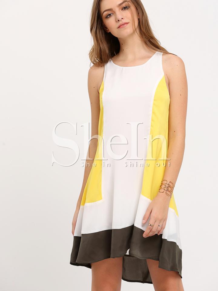 Shein Multicolor Contrast Ruffle Hem Shift Dress