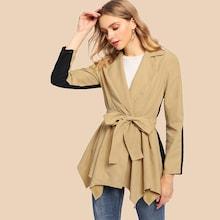 Shein Self Belted Surplice Wrap Colorblock Coat