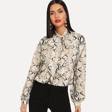 Shein Snake Print Tie Neck Blouse