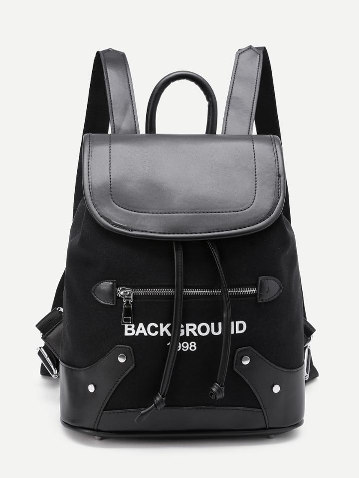 Shein Letter Print Drawstring Flap Backpack