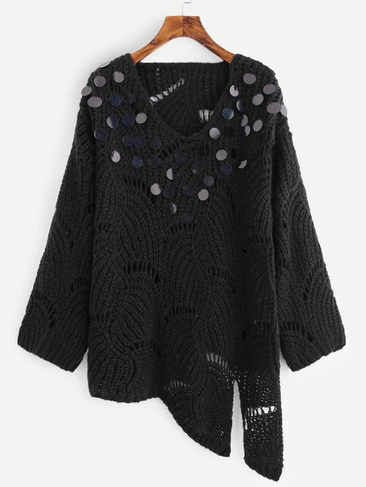 Shein Sequin Loose Knit Asymmetrical Jumper