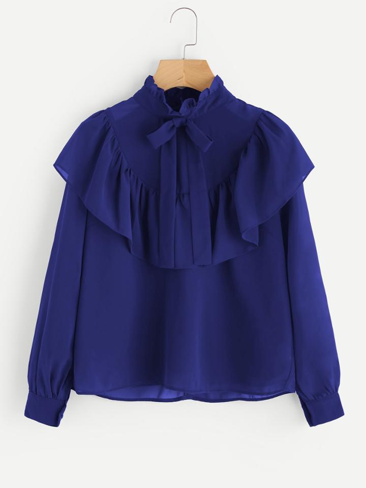 Shein Ruffle Trim Zip Back Blouse