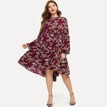 Shein Plus Botanical Print Frill Trim Dress