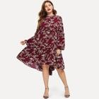 Shein Plus Botanical Print Frill Trim Dress