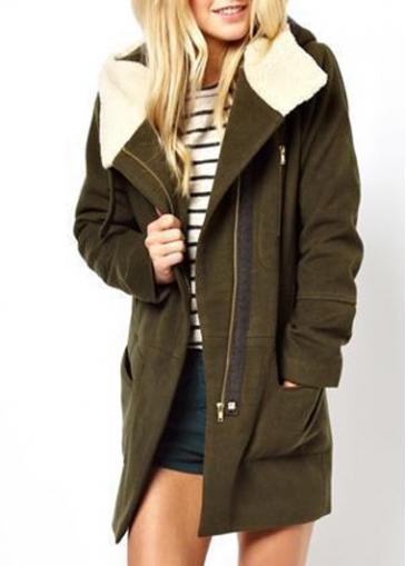 Rosewe Trendy Hooded Collar Long Sleeve Army Green Coat