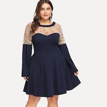 Shein Plus Botanical Embroidered Mesh Yoke Dress