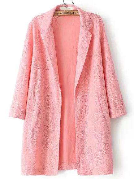 Shein Pink Notch Lapel Lace Loose Blazer