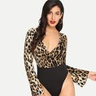 Shein Leopard Print Deep V Neck Bodysuit
