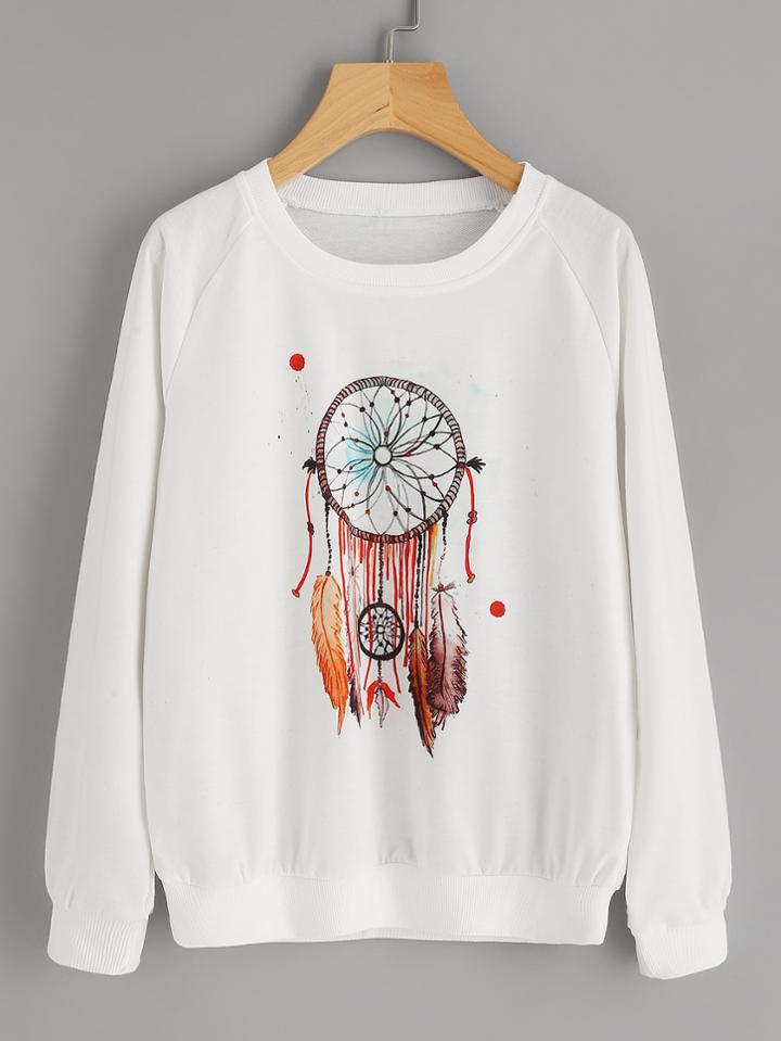 Shein Graphic Print Raglan Sleeve Ribbed Trim Sweatshirt