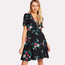 Shein Allover Flower Print Wrap Dress