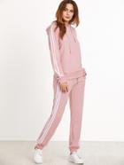Shein Pink Striped Sideseam Hooded Sweat Suit