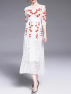 Shein V Neck Rose Embroidered Lace Dress