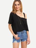 Shein Black Asymmetric Shoulder High-low T-shirt