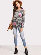 Shein Ladder Cut Out Camo Pullover