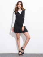 Shein Contrast Ruffle Hem Long Sleeve Drop Waist Dress