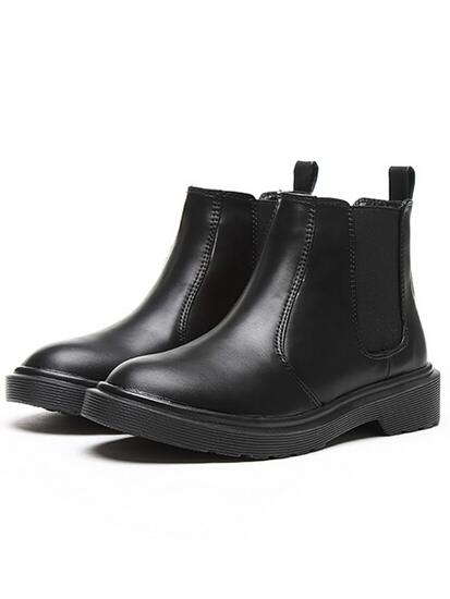 Shein Black Round Toe Elastic Pu Boots