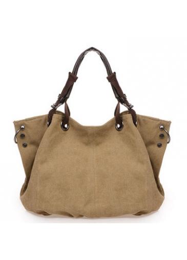 Rosewe Khaki Canvas Zipper Closure Tote Bag