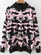 Shein Pink Camouflage Pattern Button Up Sweater Coat