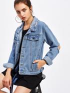Shein Ripped Cut Out Elbow Detail Denim Jacket